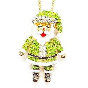 Green SANTA Claus Christmas Pendant Necklace